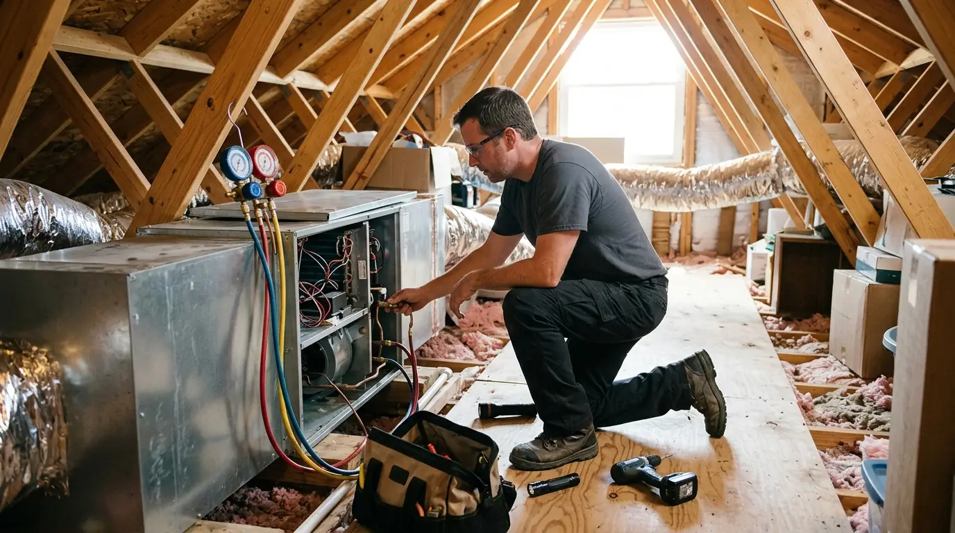 AC Replacement technician at work in a New Orleans home