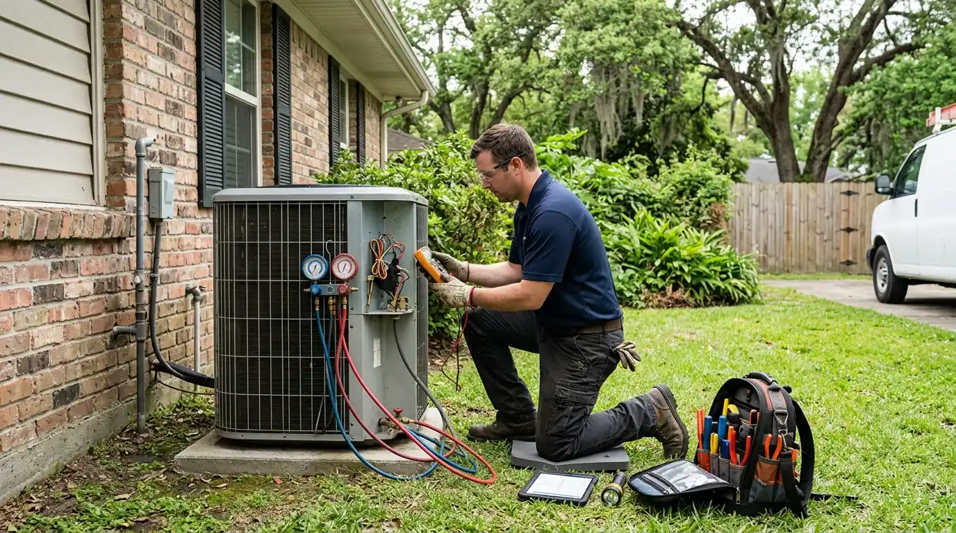 Spring AC tune-up beside a Harahan home
