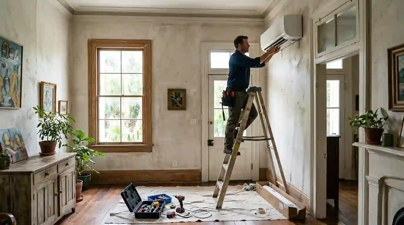 Ductless head being installed in an Algiers Point cottage