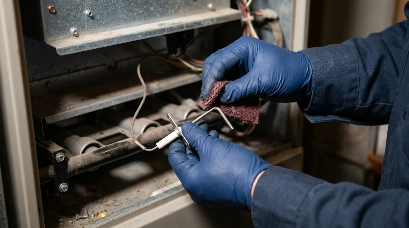 Furnace flame sensor being cleaned