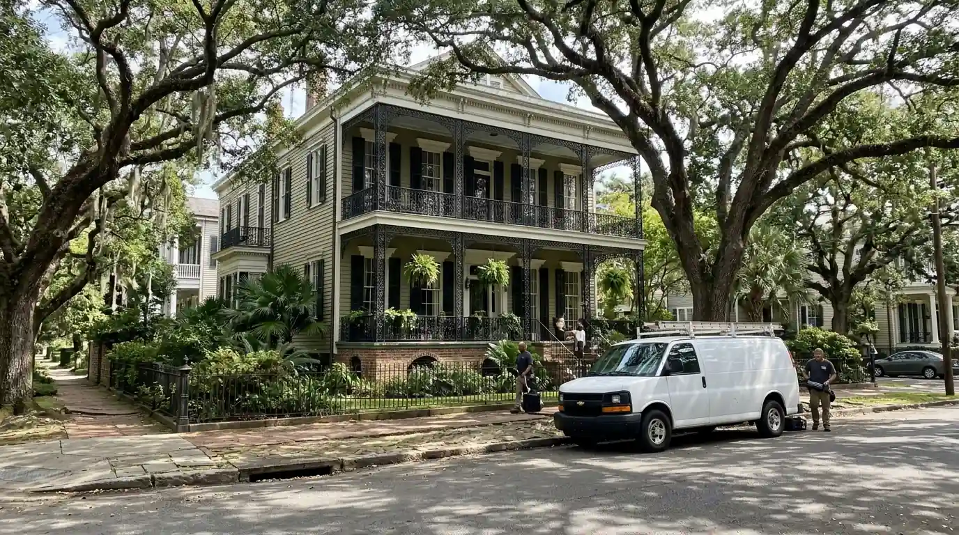 Large historic two-story home on a tree-lined street in Audubon