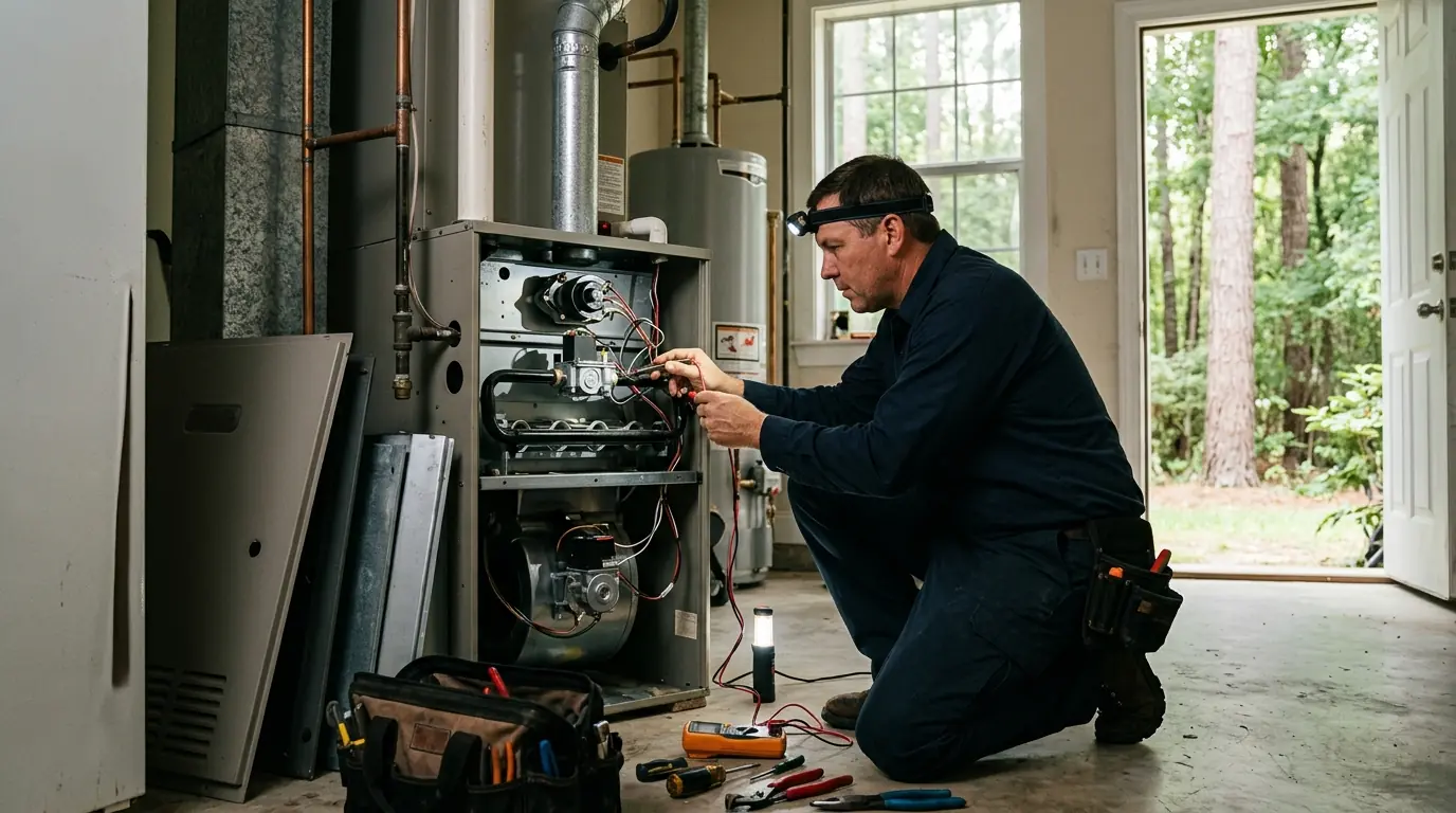 Technician testing a furnace igniter in a Covington home