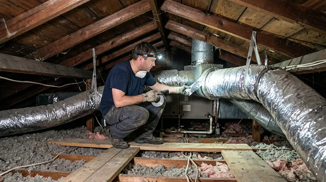 Attic ductwork above a Gentilly slab home