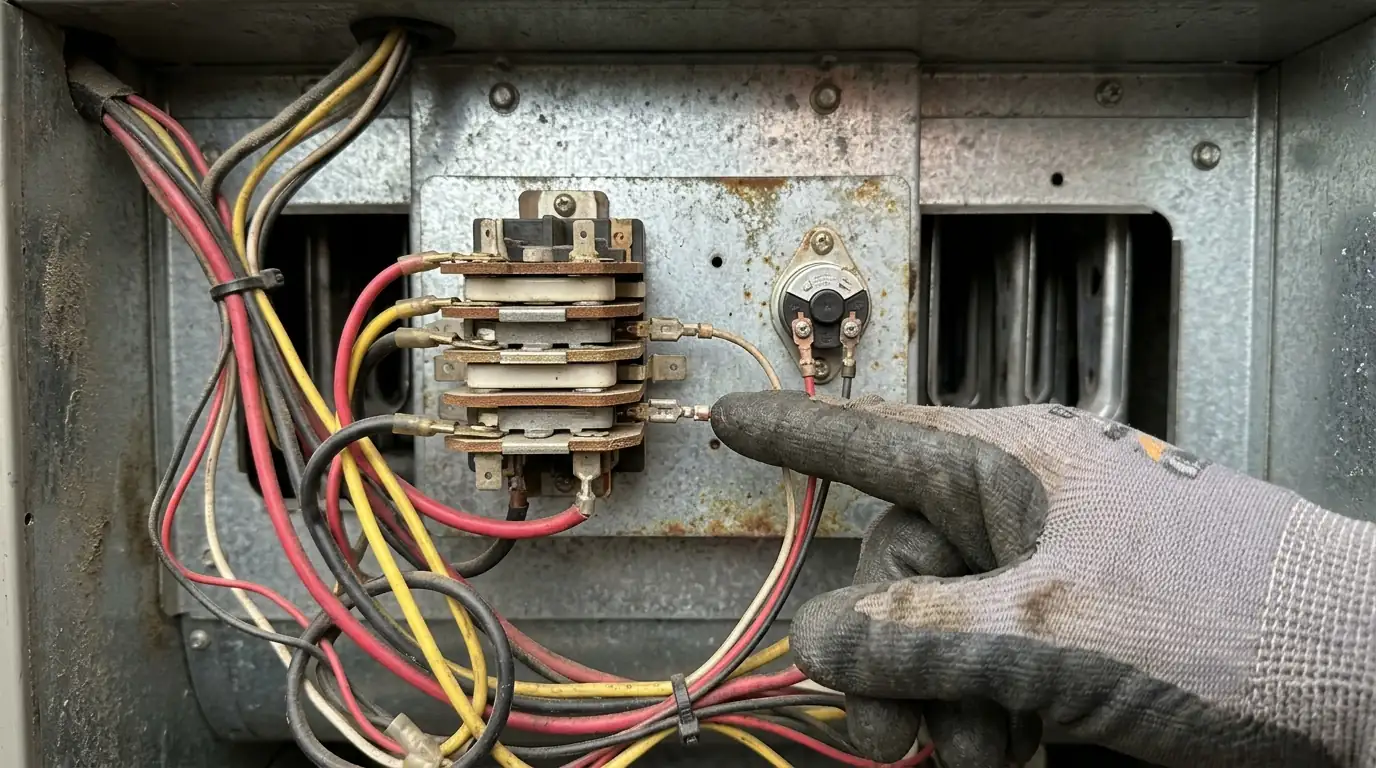 Sequencer and high-limit switch on an air handler heat kit