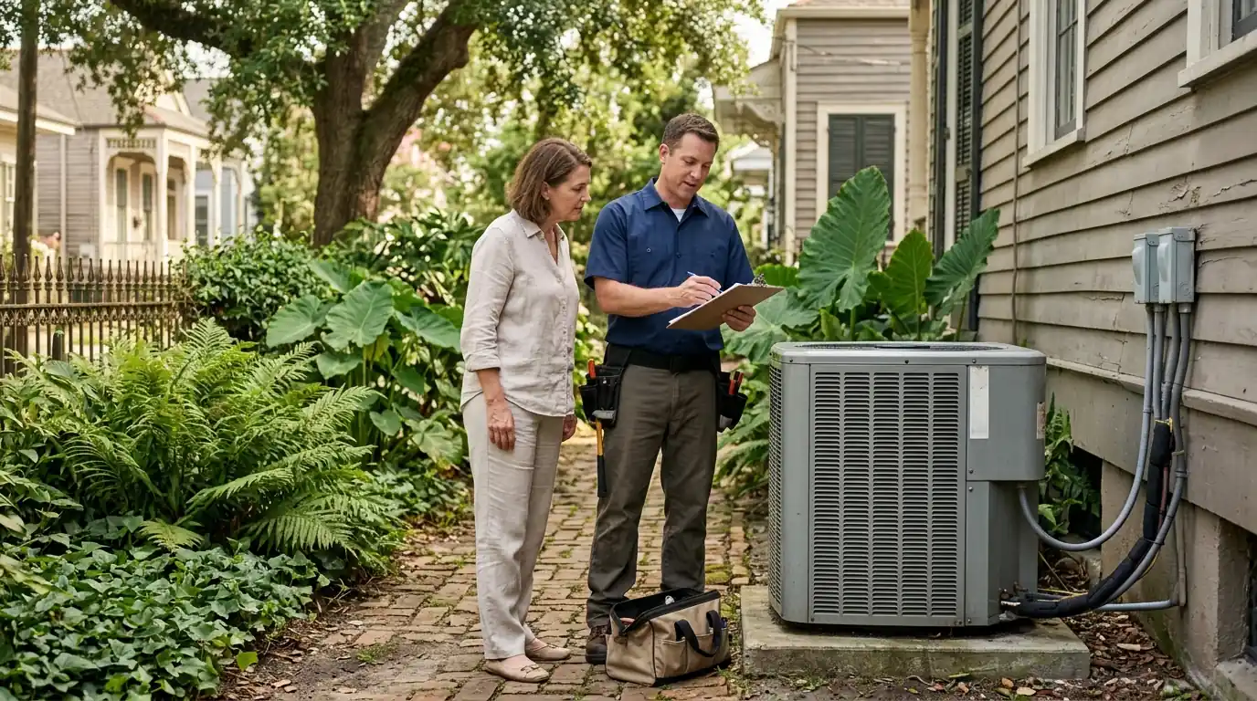 Technician reviewing a repair estimate with a homeowner