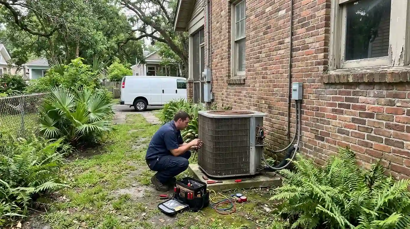 Heat pump beside a home in lower Algiers