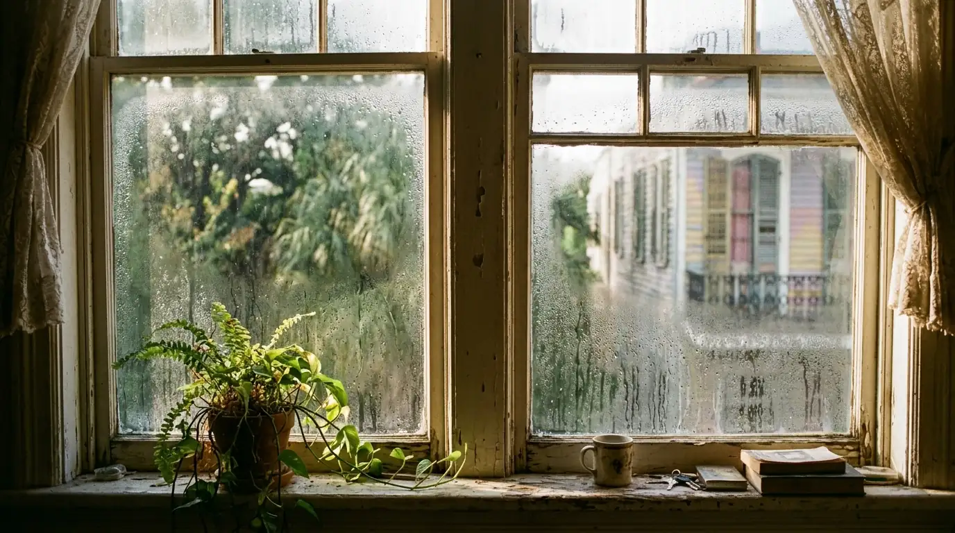 Condensation on the inside of a window in a humid home