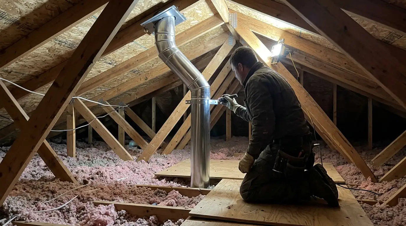 New furnace vent pipe running through an attic