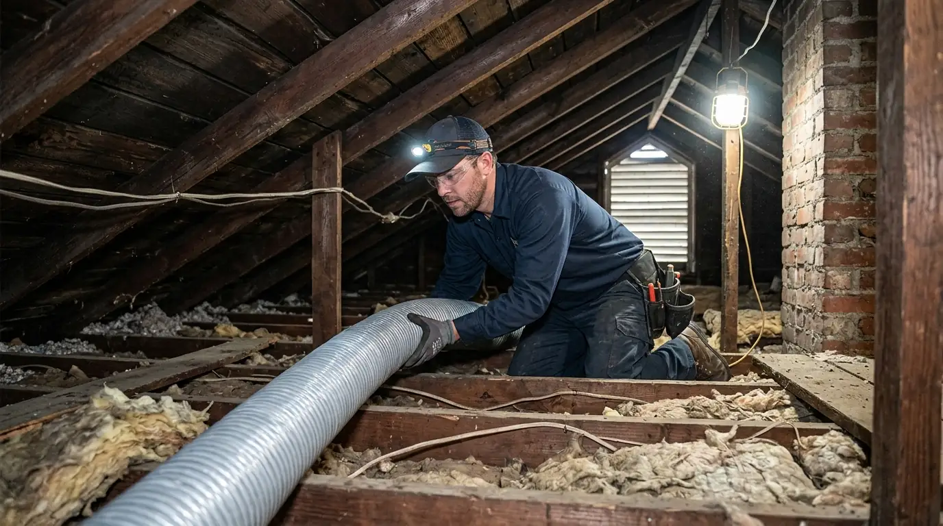 Small-duct tube routed through the attic of a Carrollton house